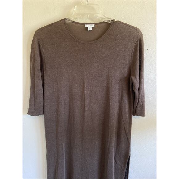 J Jill Brown Linen Viscose Vneck Sheer Resort Dress Swim Coverup Womens Small - Picture 2 of 8